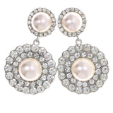 Silver-Tone & Pink Colored Metal Drop-Dangle-Earrings With Crystal Accents #4213