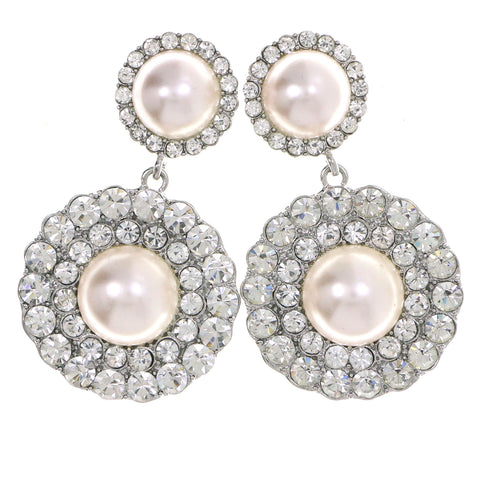 Silver-Tone & Pink Colored Metal Drop-Dangle-Earrings With Crystal Accents #4213