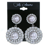 Silver-Tone & Pink Colored Metal Drop-Dangle-Earrings With Crystal Accents #4213