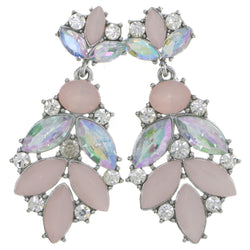 Silver-Tone & Pink Colored Metal Drop-Dangle-Earrings With Crystal Accents #4227