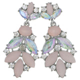 Silver-Tone & Pink Colored Metal Drop-Dangle-Earrings With Crystal Accents #4227