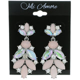 Silver-Tone & Pink Colored Metal Drop-Dangle-Earrings With Crystal Accents #4227