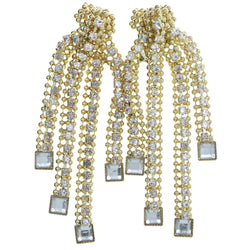 Gold-Tone Metal Dangle-Earrings With Crystal Accents #4194