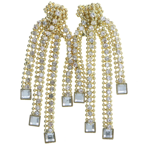 Gold-Tone Metal Dangle-Earrings With Crystal Accents #4194