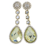 Gold-Tone & Yellow Colored Metal Drop-Dangle-Earrings With Crystal Accents #4206