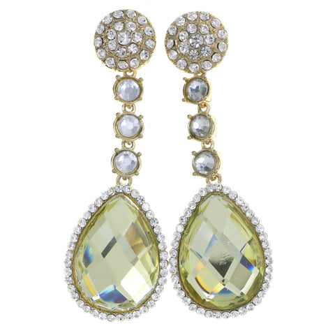 Gold-Tone & Yellow Colored Metal Drop-Dangle-Earrings With Crystal Accents #4206