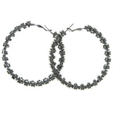 Black Metal Hoop-Earrings With Crystal Accents #4217