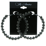Black Metal Hoop-Earrings With Crystal Accents #4217
