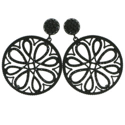Black Metal Drop-Dangle-Earrings With Crystal Accents #4230