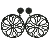 Black Metal Drop-Dangle-Earrings With Crystal Accents #4230