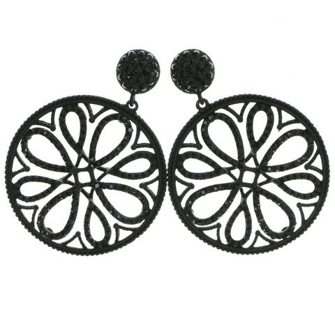 Black Metal Drop-Dangle-Earrings With Crystal Accents #4230