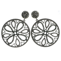Gray & Black Colored Metal Drop-Dangle-Earrings With Crystal Accents #4231