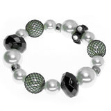 White & Gray Colored Acrylic Beaded-Stretch-Bracelet With Crystal Accents #2363