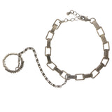 Antique Silver Matching Ring Fashion-Bracelet  With Crystal Accents Silver-Tone Color #2365