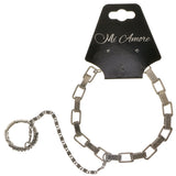 Antique Silver Matching Ring Fashion-Bracelet  With Crystal Accents Silver-Tone Color #2365