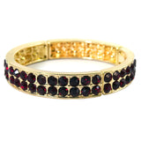 Gold-Tone & Red Colored Metal Stretch-Bracelet With Crystal Accents #2368