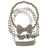 Love Bow 3 Piece Multiple-Chain-Bracelet With Crystal Accents Silver-Tone Color #2370