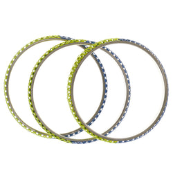 Blue/Yellow & Silver-Tone Colored Metal Multiple-Bangle-Bracelet-Set #2382
