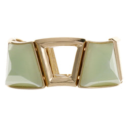 Green & Gold-Tone Colored Metal Stretch-Bracelet With Faceted Accents #2395