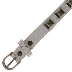 Distressed Leather Strap-Bracelet White & Silver-Tone Colored #2401