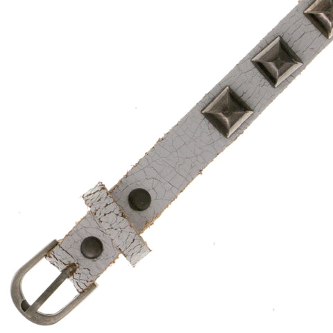 Distressed Leather Strap-Bracelet White & Silver-Tone Colored #2401