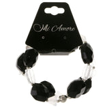 Black & Silver-Tone Colored Acrylic Stretch-Bracelet With Bead Accents #2402
