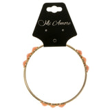 Peach & Gold-Tone Colored Metal Bangle-Bracelet With Faceted Accents #2408