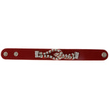 Red & Silver-Tone Colored Fabric Strap-Bracelet With Crystal Accents #2412