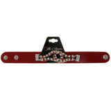 Red & Silver-Tone Colored Fabric Strap-Bracelet With Crystal Accents #2412