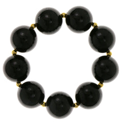 Black & Gold-Tone Colored Acrylic Stretch-Bracelet With Bead Accents #2413