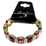 Gold-Tone & Pink Colored Metal Stretch-Bracelet With Crystal Accents #2425