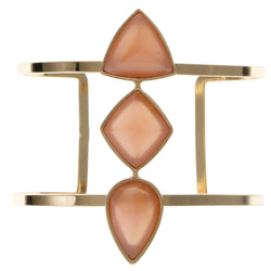 Peach & Gold-Tone Colored Metal Cuff-Bracelet With Faceted Accents #2435