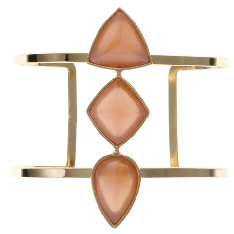 Peach & Gold-Tone Colored Metal Cuff-Bracelet With Faceted Accents #2435