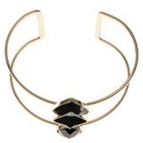 Black & Gold-Tone Colored Metal Cuff-Bracelet With Faceted Accents #2436