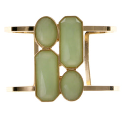 Green & Gold-Tone Colored Metal Cuff-Bracelet With Faceted Accents #2438