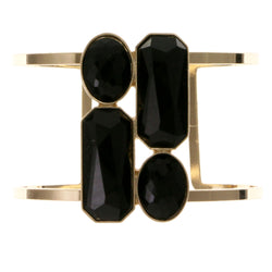 Black & Gold-Tone Colored Metal Cuff-Bracelet With Faceted Accents #2440
