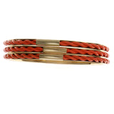 Orange & Gold-Tone Colored Metal Multiple-Bangle-Bracelet-Set #2439