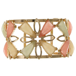 Colorful & Gold-Tone Colored Metal Cuff-Bracelet With Faceted Accents #2441