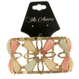 Colorful & Gold-Tone Colored Metal Cuff-Bracelet With Faceted Accents #2441