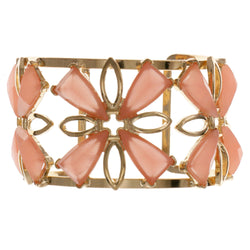 Pink & Gold-Tone Colored Metal Cuff-Bracelet With Faceted Accents #2443