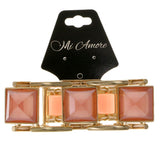 Pink & Gold-Tone Colored Metal Stretch-Bracelet With Faceted Accents #2450