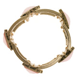 Pink & Gold-Tone Colored Metal Stretch-Bracelet With Faceted Accents #2450