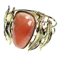 Leaf Hinged Cuff-Bracelet With Faceted Accents Gold-Tone & Peach Colored #2451 - Mi Amore