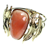 Leaf Hinged Cuff-Bracelet With Faceted Accents Gold-Tone & Peach Colored #2451 - Mi Amore