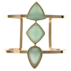 Green & Gold-Tone Colored Metal Cuff-Bracelet With Faceted Accents #2452