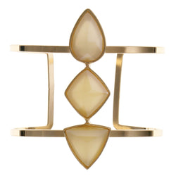Yellow & Gold-Tone Colored Metal Cuff-Bracelet With Faceted Accents #2453