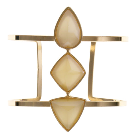 Yellow & Gold-Tone Colored Metal Cuff-Bracelet With Faceted Accents #2453