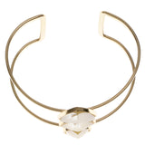 Yellow & Gold-Tone Colored Metal Cuff-Bracelet With Faceted Accents #2453