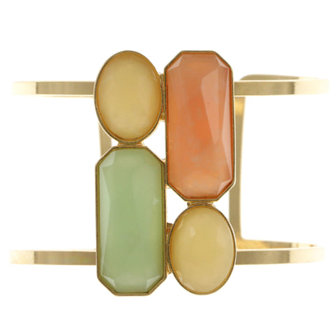 4 Stone Pattern Cuff-Bracelet With Crystal Accents Gold-Tone & Multi Colored #2455
