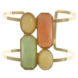 4 Stone Pattern Cuff-Bracelet With Crystal Accents Gold-Tone & Multi Colored #2455